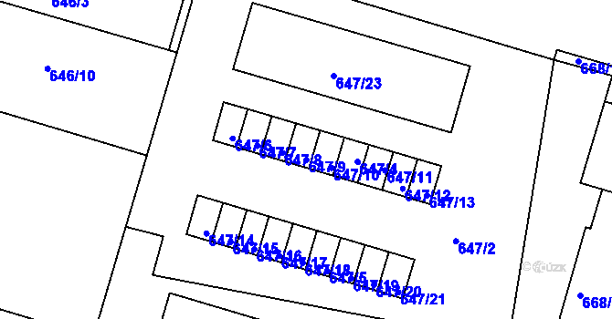 Parcela st. 647/9 v KÚ Velké Meziříčí, Katastrální mapa