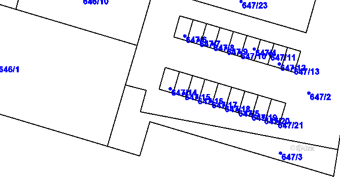 Parcela st. 647/14 v KÚ Velké Meziříčí, Katastrální mapa