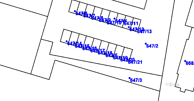 Parcela st. 647/18 v KÚ Velké Meziříčí, Katastrální mapa