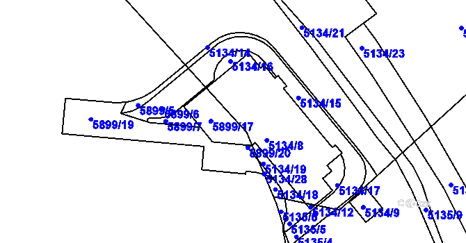 Parcela st. 5899/8 v KÚ Velké Meziříčí, Katastrální mapa