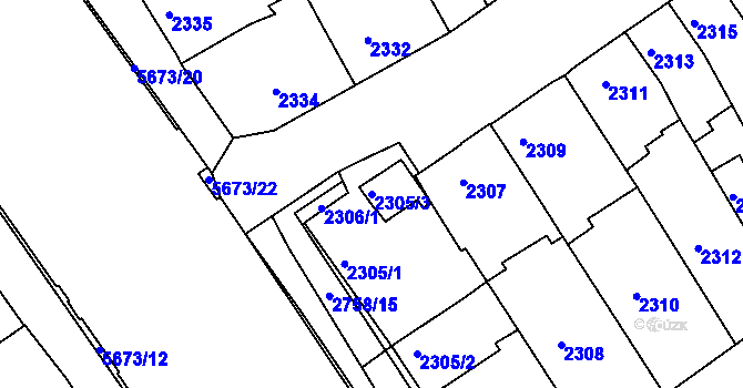 Parcela st. 2305/3 v KÚ Velké Meziříčí, Katastrální mapa