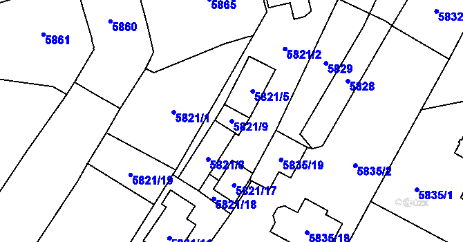 Parcela st. 5821/9 v KÚ Velké Meziříčí, Katastrální mapa