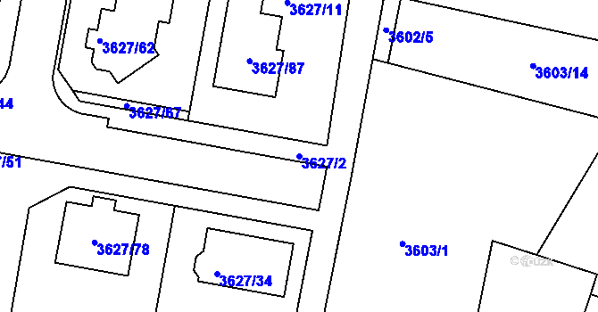 Parcela st. 3627/2 v KÚ Velké Meziříčí, Katastrální mapa