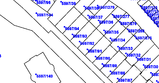 Parcela st. 5597/92 v KÚ Velké Meziříčí, Katastrální mapa