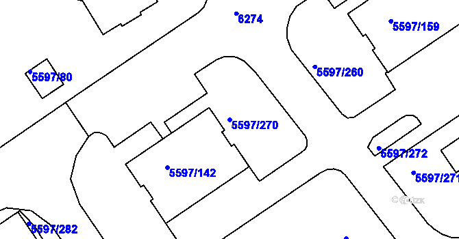 Parcela st. 5597/270 v KÚ Velké Meziříčí, Katastrální mapa