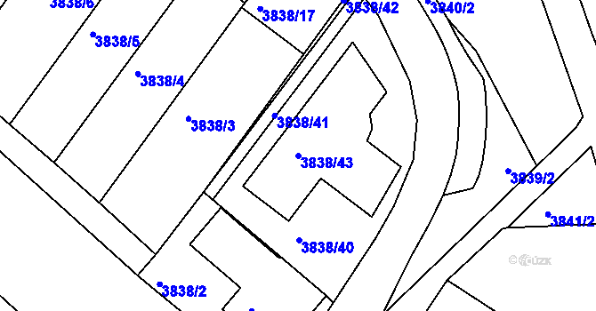Parcela st. 3838/43 v KÚ Velké Meziříčí, Katastrální mapa