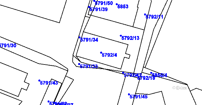 Parcela st. 5792/4 v KÚ Velké Meziříčí, Katastrální mapa