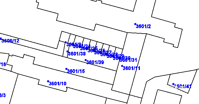 Parcela st. 3601/28 v KÚ Velké Meziříčí, Katastrální mapa