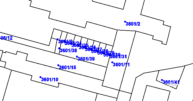 Parcela st. 3601/29 v KÚ Velké Meziříčí, Katastrální mapa