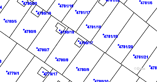 Parcela st. 4780/17 v KÚ Velké Meziříčí, Katastrální mapa