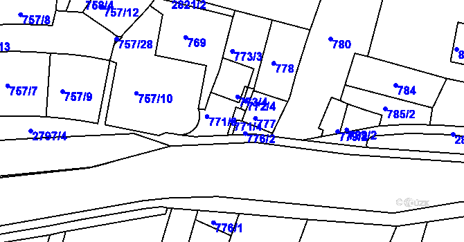 Parcela st. 771/4 v KÚ Velké Meziříčí, Katastrální mapa
