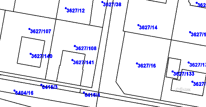Parcela st. 3627/3 v KÚ Velké Meziříčí, Katastrální mapa