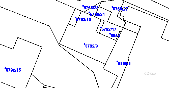 Parcela st. 5792/9 v KÚ Velké Meziříčí, Katastrální mapa