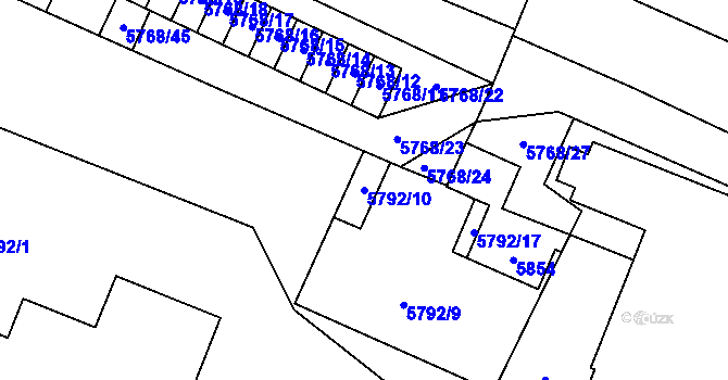 Parcela st. 5792/10 v KÚ Velké Meziříčí, Katastrální mapa