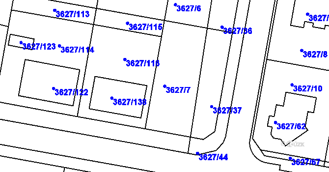 Parcela st. 3627/7 v KÚ Velké Meziříčí, Katastrální mapa