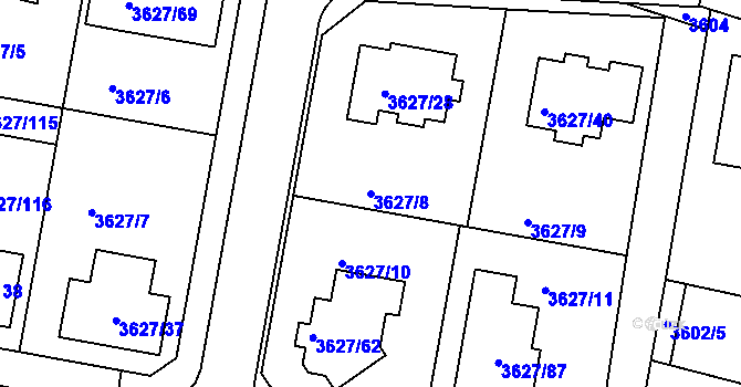 Parcela st. 3627/8 v KÚ Velké Meziříčí, Katastrální mapa