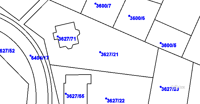 Parcela st. 3627/21 v KÚ Velké Meziříčí, Katastrální mapa