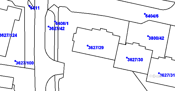 Parcela st. 3627/29 v KÚ Velké Meziříčí, Katastrální mapa