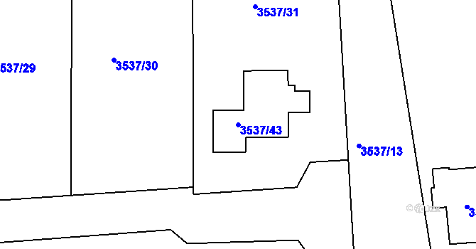 Parcela st. 3537/43 v KÚ Velké Meziříčí, Katastrální mapa