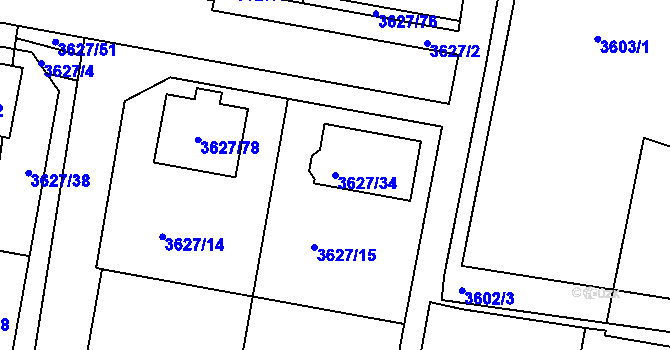 Parcela st. 3627/34 v KÚ Velké Meziříčí, Katastrální mapa