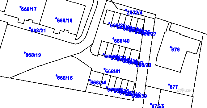 Parcela st. 668/28 v KÚ Velké Meziříčí, Katastrální mapa