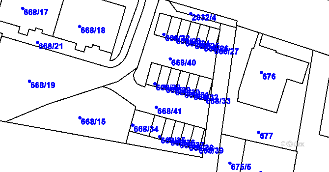 Parcela st. 668/29 v KÚ Velké Meziříčí, Katastrální mapa