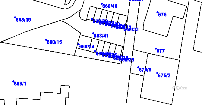 Parcela st. 668/36 v KÚ Velké Meziříčí, Katastrální mapa