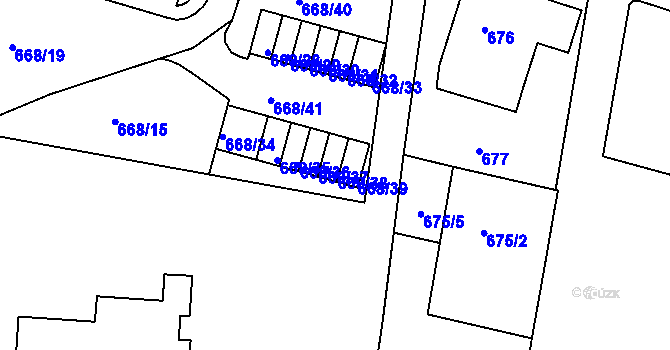 Parcela st. 668/38 v KÚ Velké Meziříčí, Katastrální mapa