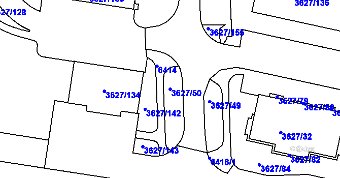 Parcela st. 3627/50 v KÚ Velké Meziříčí, Katastrální mapa