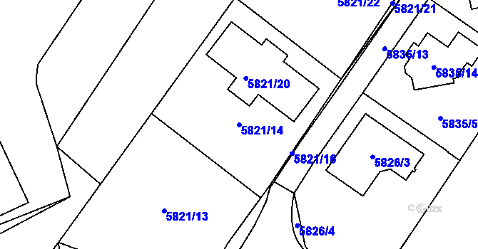 Parcela st. 5821/14 v KÚ Velké Meziříčí, Katastrální mapa