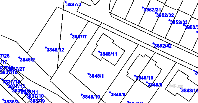 Parcela st. 3848/11 v KÚ Velké Meziříčí, Katastrální mapa