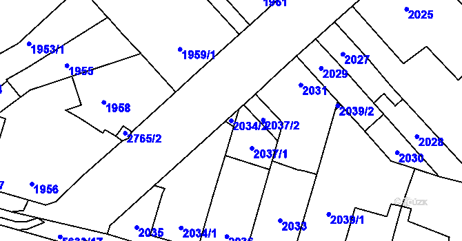 Parcela st. 2034/2 v KÚ Velké Meziříčí, Katastrální mapa