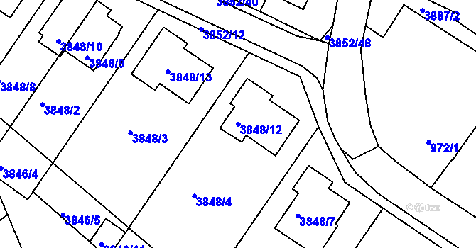 Parcela st. 3848/12 v KÚ Velké Meziříčí, Katastrální mapa