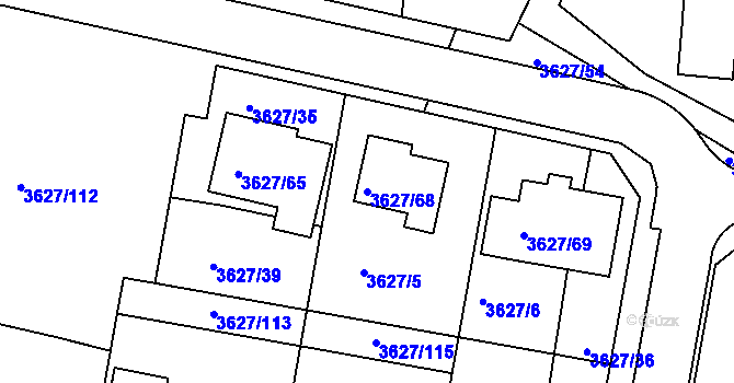 Parcela st. 3627/68 v KÚ Velké Meziříčí, Katastrální mapa