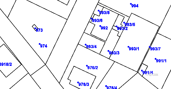 Parcela st. 993/4 v KÚ Velké Meziříčí, Katastrální mapa