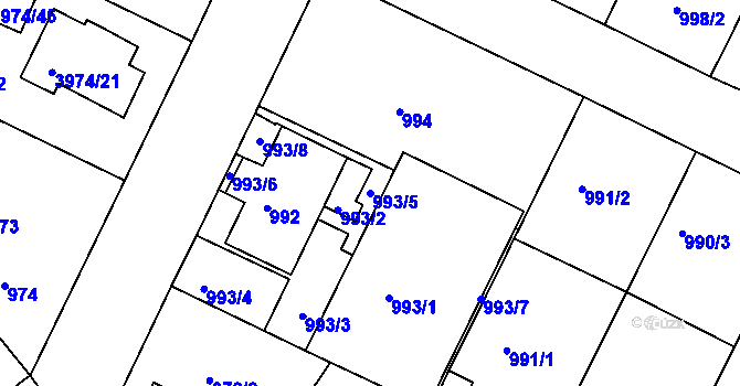 Parcela st. 993/5 v KÚ Velké Meziříčí, Katastrální mapa