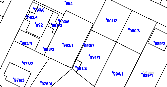 Parcela st. 993/7 v KÚ Velké Meziříčí, Katastrální mapa