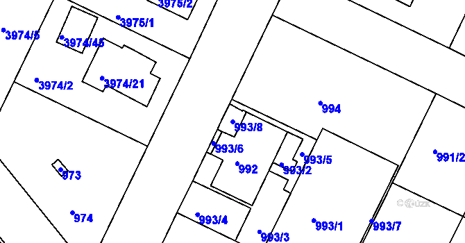 Parcela st. 993/8 v KÚ Velké Meziříčí, Katastrální mapa
