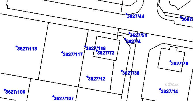 Parcela st. 3627/72 v KÚ Velké Meziříčí, Katastrální mapa