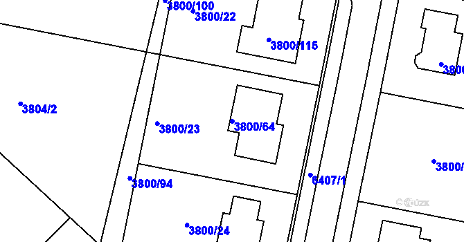 Parcela st. 3800/64 v KÚ Velké Meziříčí, Katastrální mapa