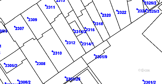 Parcela st. 2314/1 v KÚ Velké Meziříčí, Katastrální mapa