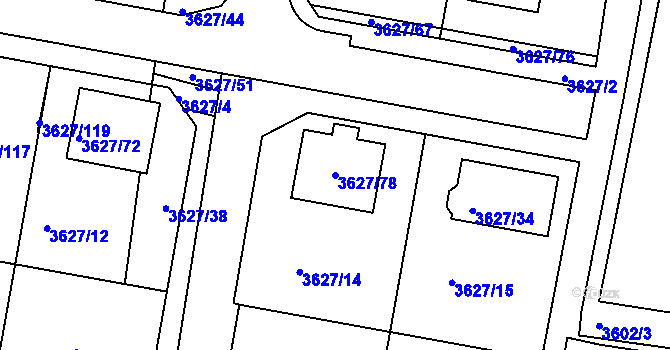 Parcela st. 3627/78 v KÚ Velké Meziříčí, Katastrální mapa