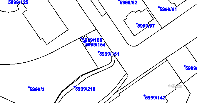 Parcela st. 5999/151 v KÚ Velké Meziříčí, Katastrální mapa