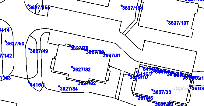 Parcela st. 3627/81 v KÚ Velké Meziříčí, Katastrální mapa