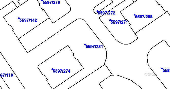 Parcela st. 5597/281 v KÚ Velké Meziříčí, Katastrální mapa