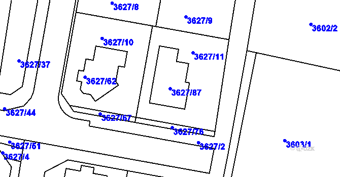 Parcela st. 3627/87 v KÚ Velké Meziříčí, Katastrální mapa
