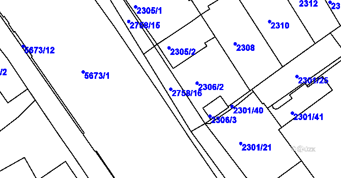 Parcela st. 2758/16 v KÚ Velké Meziříčí, Katastrální mapa