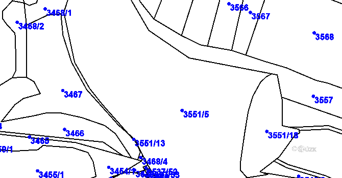 Parcela st. 3551/5 v KÚ Velké Meziříčí, Katastrální mapa