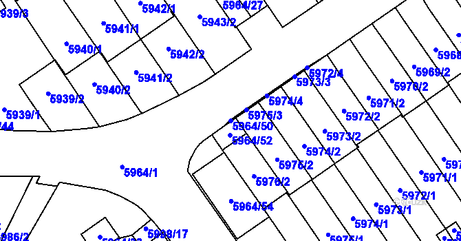 Parcela st. 5964/50 v KÚ Velké Meziříčí, Katastrální mapa