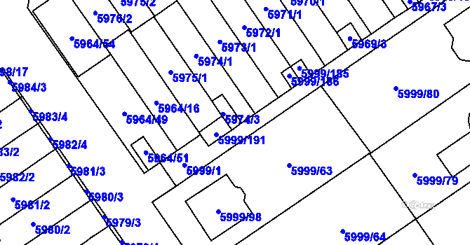 Parcela st. 5999/190 v KÚ Velké Meziříčí, Katastrální mapa